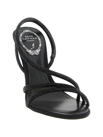 René Caovilla Erin Sandals Open Toe Textured Straps In Black