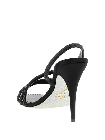 René Caovilla Erin Sandals Open Toe Textured Straps In Black