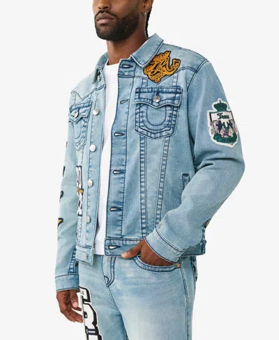 True Religion Jimmy Varsity Patch Denim Trucker Jacket In Blue