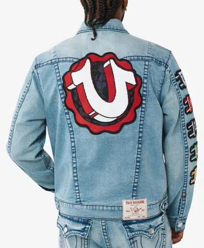 True Religion Jimmy Varsity Patch Denim Trucker Jacket In Blue