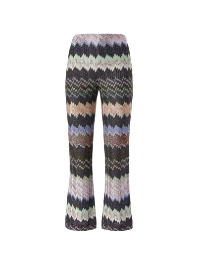 Missoni Zigzag Flared Trousers Textured Metallic Threads In Multi