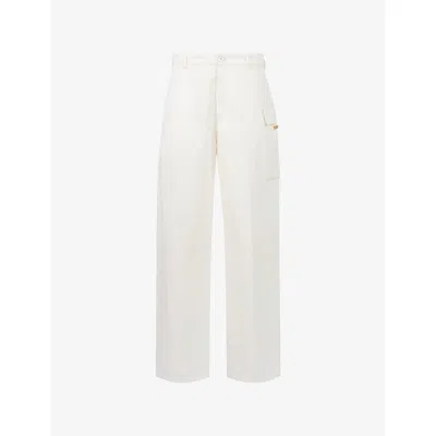 Marni Womens 00w01 Logo-patch Relaxed-fit Cotton Gabardine Cargo Trousers In White