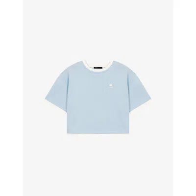 Maje Womens Blue Sky Logo-embroidered Layered-effect Cotton T-shirt In Blue