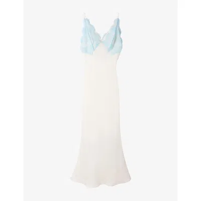 Sandro Womens Ecru V-neck Lace-trim Satin Maxi Dress In Nude