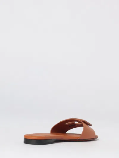 Fendi Baguette Leather Slides With Macro Selleria Topstitches In Brown