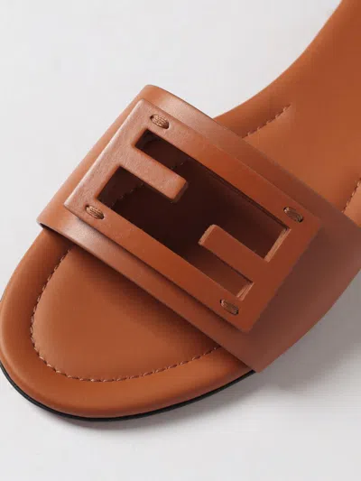 Fendi Baguette Leather Slides With Macro Selleria Topstitches In Brown
