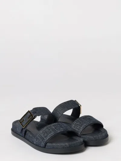 Fendi Double-band Embroidered Slides With Decorative Buckle In Multi
