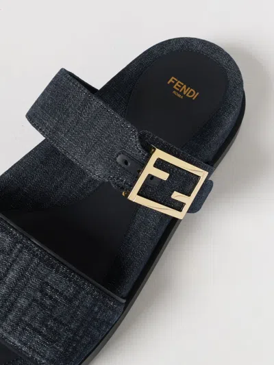 Fendi Double-band Embroidered Slides With Decorative Buckle In Multi