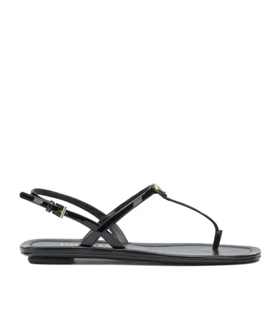 Prada Triangle Logo Patent Leather Thong Sandals In Multi
