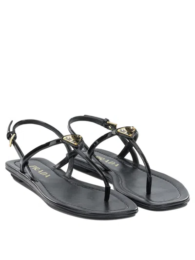 Prada Triangle Logo Patent Leather Thong Sandals In Multi