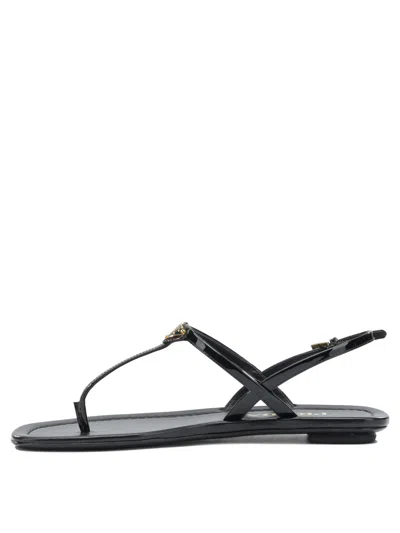 Prada Triangle Logo Patent Leather Thong Sandals In Multi