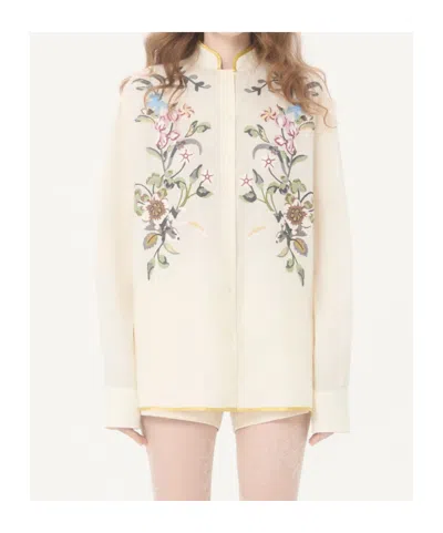 Valentino Garavani Floral Embroidery Shirt Shirt And Blouse Beige In Brown