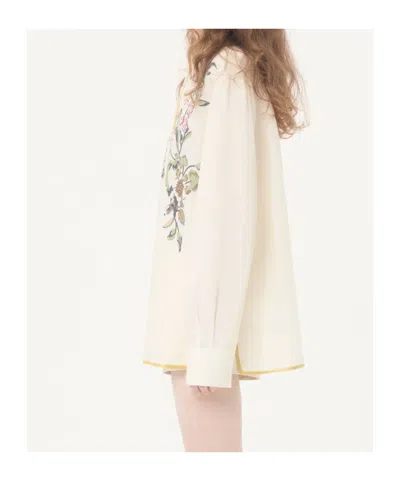 Valentino Garavani Floral Embroidery Shirt Shirt And Blouse Beige In Brown