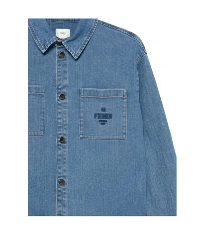Fendi Logo-patch Overshirt In Blue