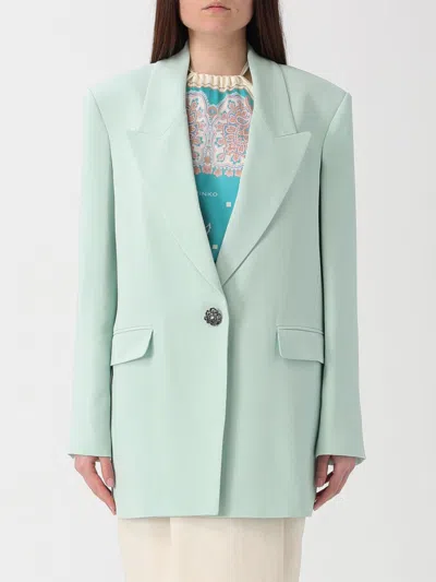 Pinko Green Solid Peak Lapel Blazer In Green