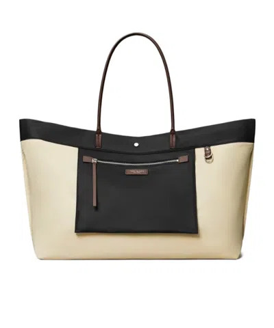 Tory Burch Ella Twisted Black Tote Bag With Logo On The Front In Ecoleather Woman In Black