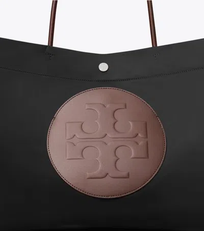 Tory Burch Ella Twisted Black Tote Bag With Logo On The Front In Ecoleather Woman In Black