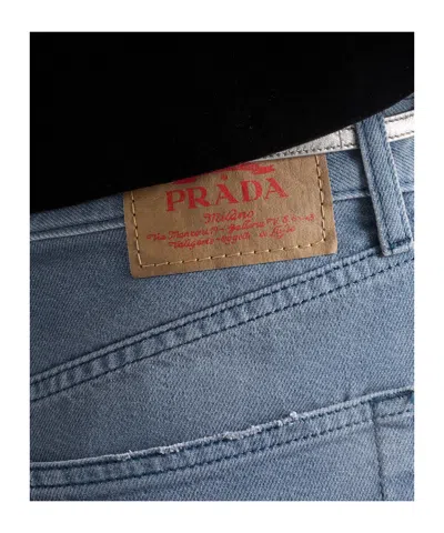 Prada Logo-patch Denim Jeans In Blue