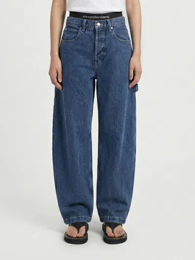 Alexander Wang Alexanderwang. T Prestyled High Rise Oversized Jeans With Logo Elastic In Deep Blue