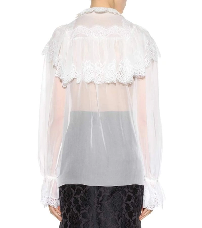 Shop Dolce & Gabbana Silk-blend Blouse With Lace In Eatural White