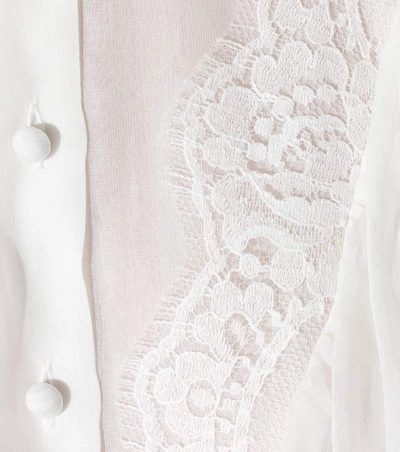 Shop Dolce & Gabbana Silk-blend Blouse With Lace In Eatural White