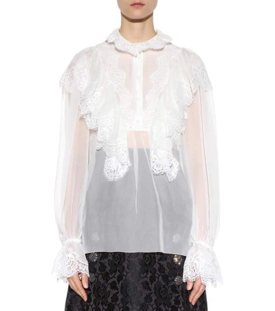 Shop Dolce & Gabbana Silk-blend Blouse With Lace In Eatural White