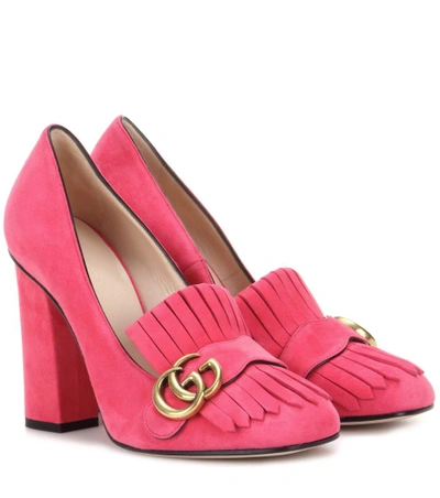 Shop Gucci Marmont Suede Loafer Pumps In Pink