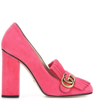 Shop Gucci Marmont Suede Loafer Pumps In Pink