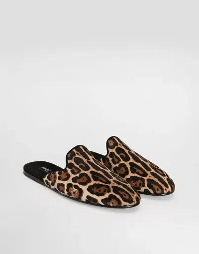 Dolce & Gabbana Dolce  Gabbana Leopard Printed Slides In Brown