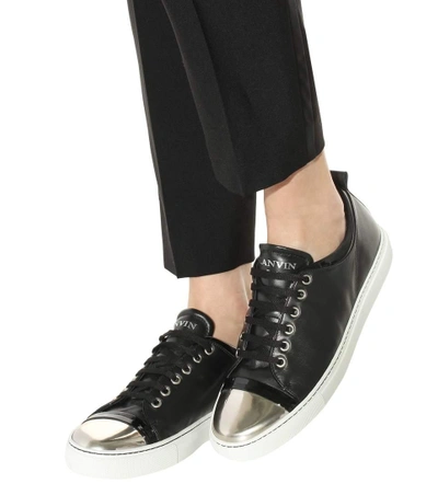 Shop Lanvin Low-top Leather Sneakers In Llack Silver