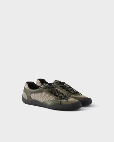 Prada Sneakers Speedrock In Leather And Mesh Fabric In Green