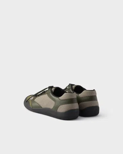 Prada Sneakers Speedrock In Leather And Mesh Fabric In Green