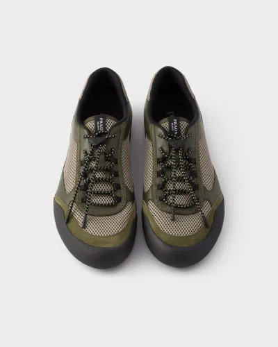 Prada Sneakers Speedrock In Leather And Mesh Fabric In Green