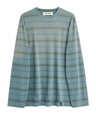Our Legacy Mens Spray Fade Ghost Stripe Striped Boxy-fit Long-sleeve Cotton-shirt In Blue