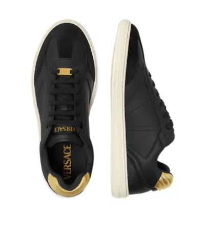 Versace Black Greca Court Faux-leather Sneakers In Black