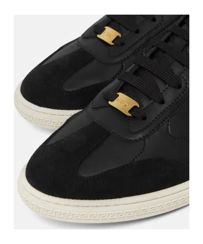 Versace Black Greca Court Faux-leather Sneakers In Black