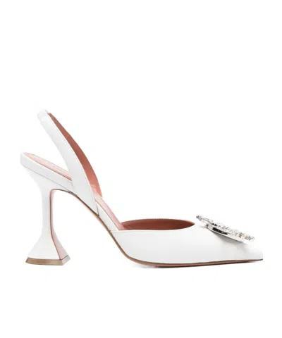 Amina Muaddi Begum Sling 70 Crystal Embellished White Leather Pumps