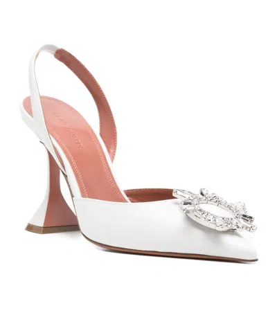 Amina Muaddi Begum Sling 70 Crystal Embellished White Leather Pumps
