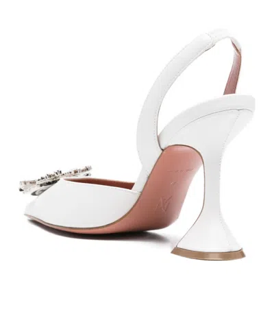 Amina Muaddi Begum Sling 70 Crystal Embellished White Leather Pumps
