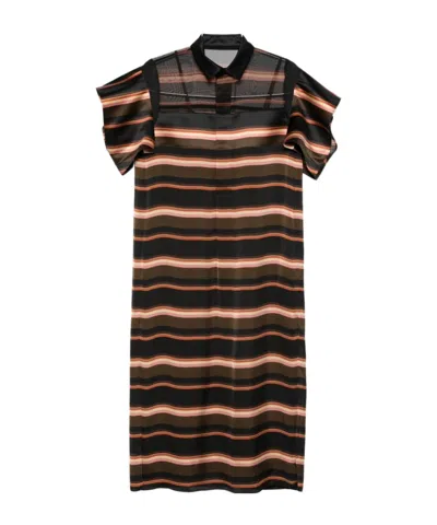 Sacai Horizontal Stripe Dress In Green
