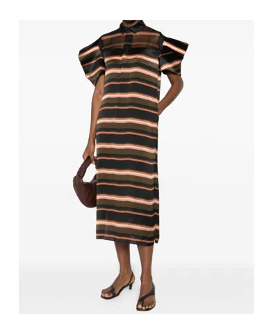 Sacai Horizontal Stripe Dress In Green