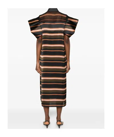 Sacai Horizontal Stripe Dress In Green