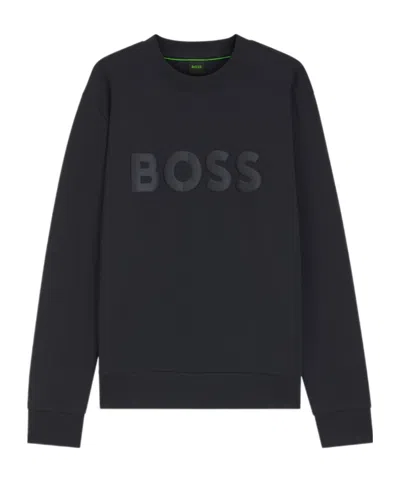 Hugo Boss Tonal-logo Sweatshirt In Stretch Cotton In Black