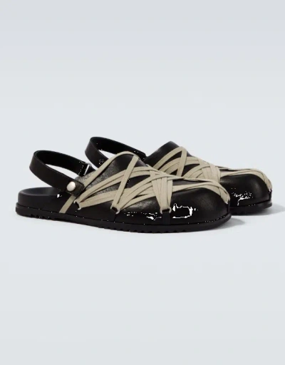 Rick Owens Megalace Mule Granola Black Leather Sandals