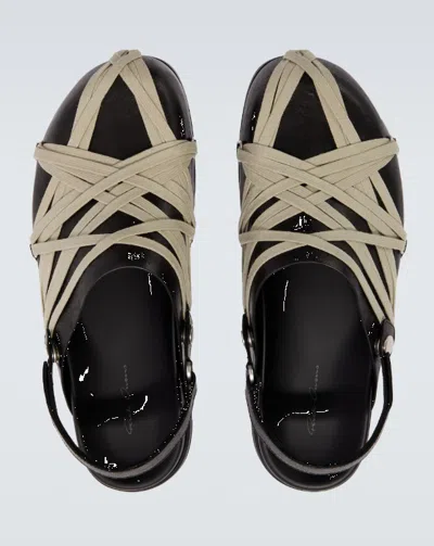 Rick Owens Megalace Mule Granola Black Leather Sandals