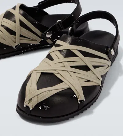 Rick Owens Megalace Mule Granola Black Leather Sandals
