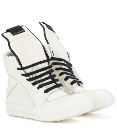 Shop Rick Owens Geobasket Leather High-top Sneakers In White