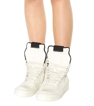 Shop Rick Owens Geobasket Leather High-top Sneakers In White