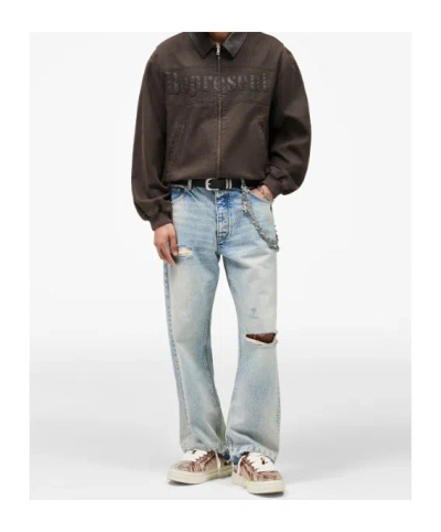 Represent Roscoe Logo Detail Cotton Canvas Bomber Jacket In Brown