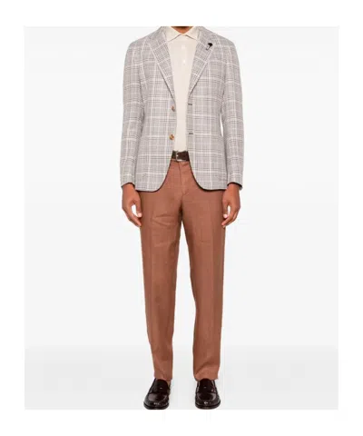 Lardini Checked Single-breasted Jacket In Neutral